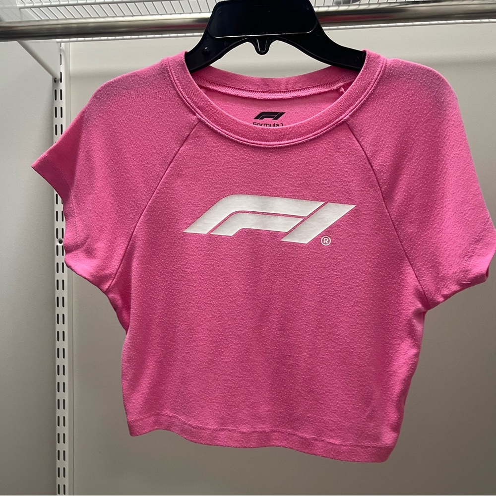 PacSun Pink Formula 1 Cropped Graphic Tee